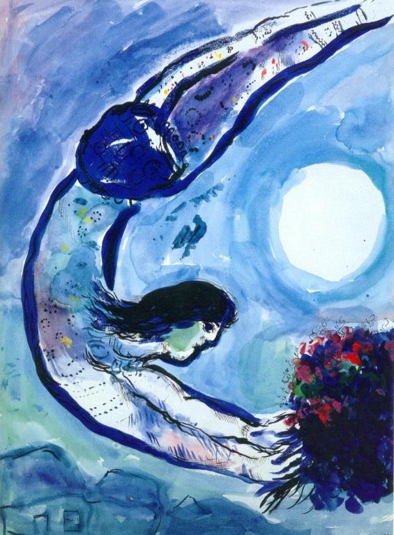 Akrobat mit Blumenstrauß Zeitgenosse Marc Chagall Ölgemälde